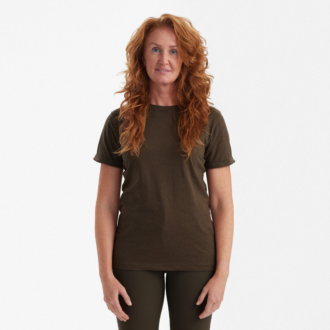 Deerhunter Ladies Basic 2-pack T-shirt Brown Leaf melange 36