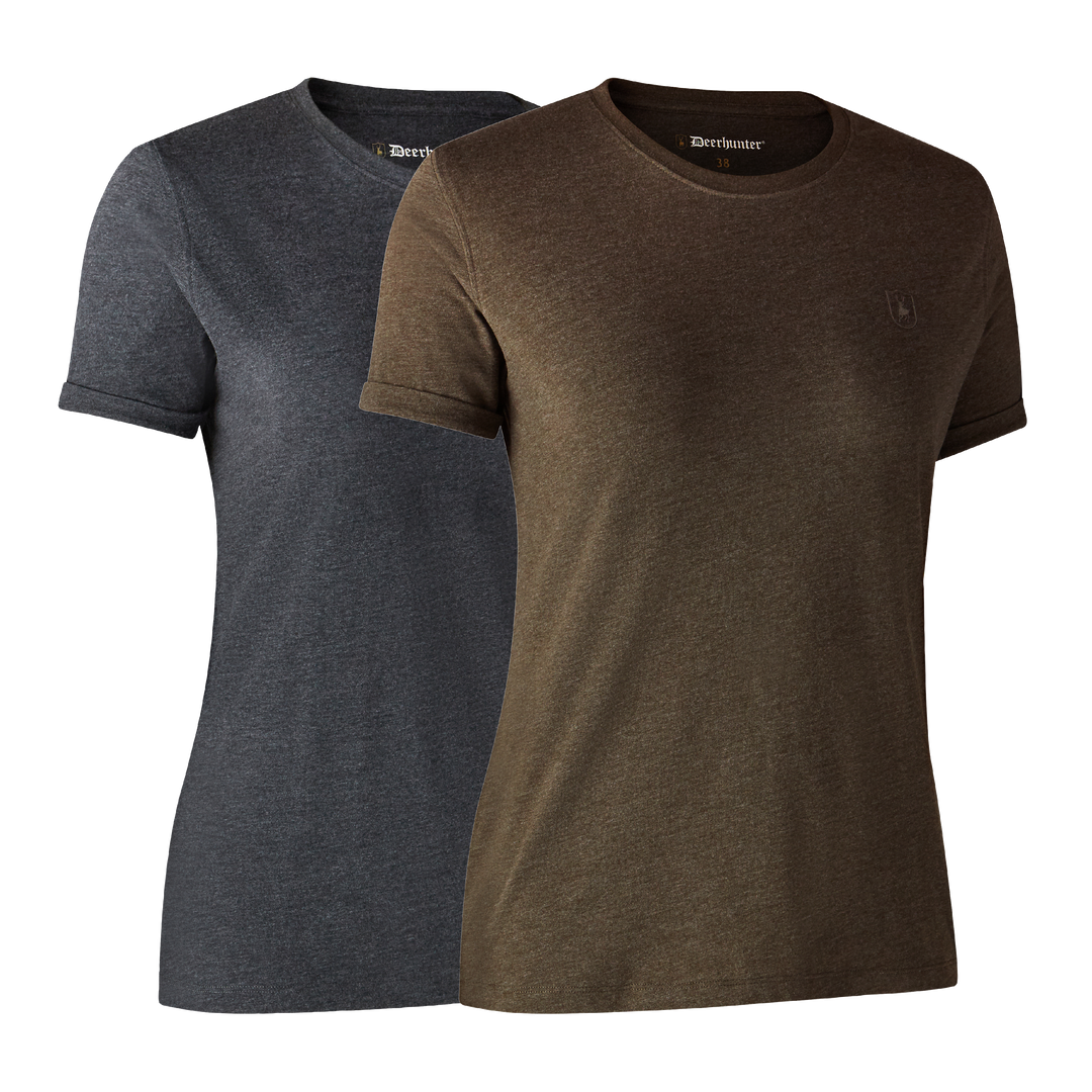 Deerhunter Ladies Basic 2-pack T-shirt Brown Leaf melange 36