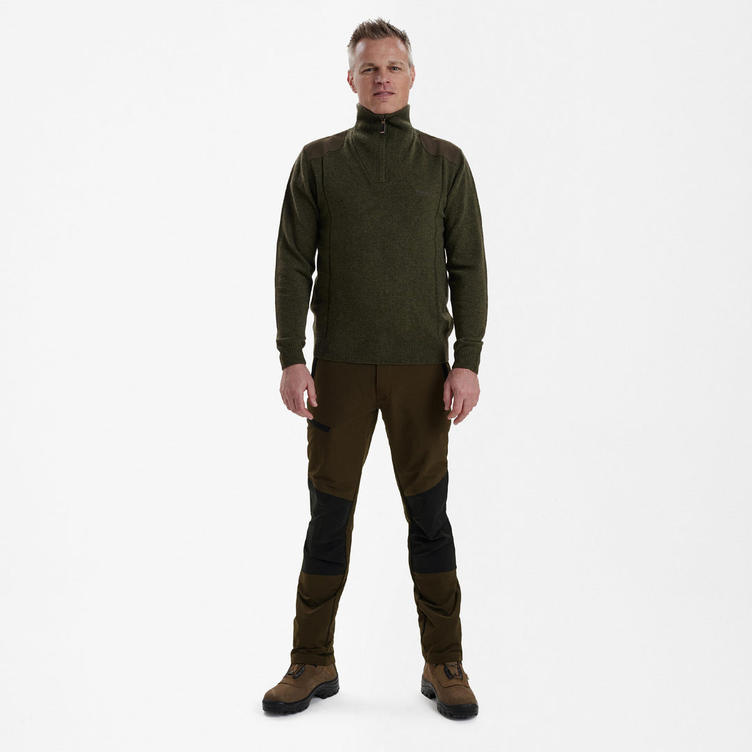 Deerhunter Sheffield Knit with zip-neck Green Melange 2XL