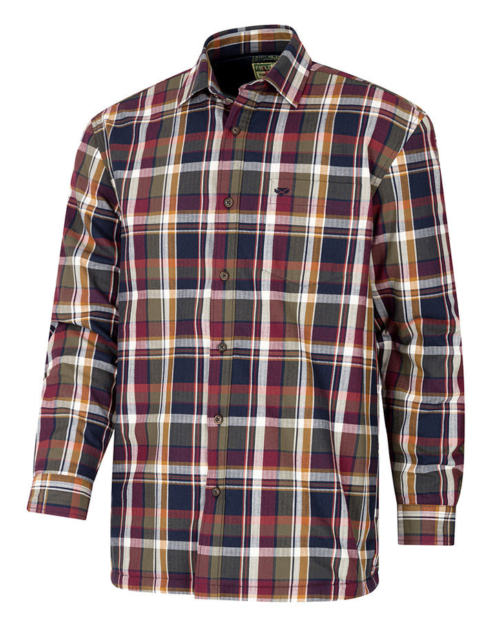 Hoggs Of Fife Arran Microfleece Lined 100% Cotton Shirt Wine/Olive Check