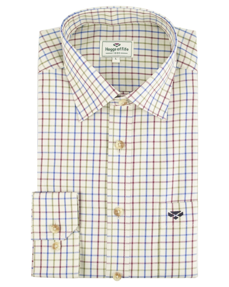 Hoggs Of Fife Inverness Cotton Tattersall Shirt Wine Blue Green