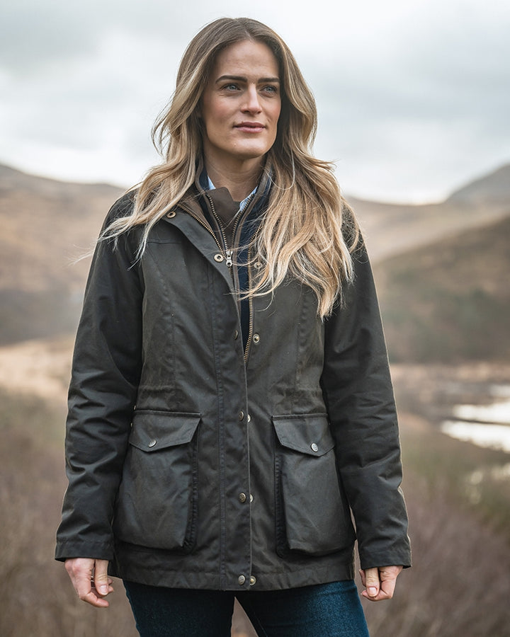 Hoggs Of Fife Caledonia Ladies Waxed Jacket Antique Olive