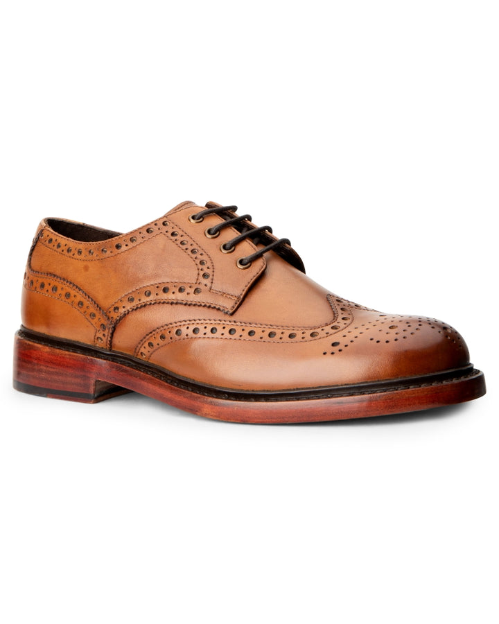 Hoggs Of Fife Muirfield Brogue Shoe (Rubber Sole) Burnished Tan