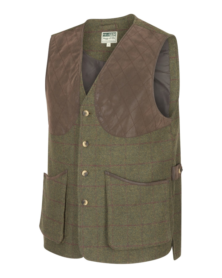 Hoggs Of Fife Tummel Tweed Field Waistcoat Olive/Wine