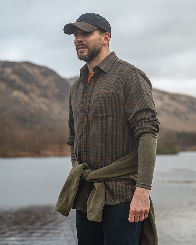 Hoggs Of Fife Harris Cotton/Wool Twill Check Shirt Green