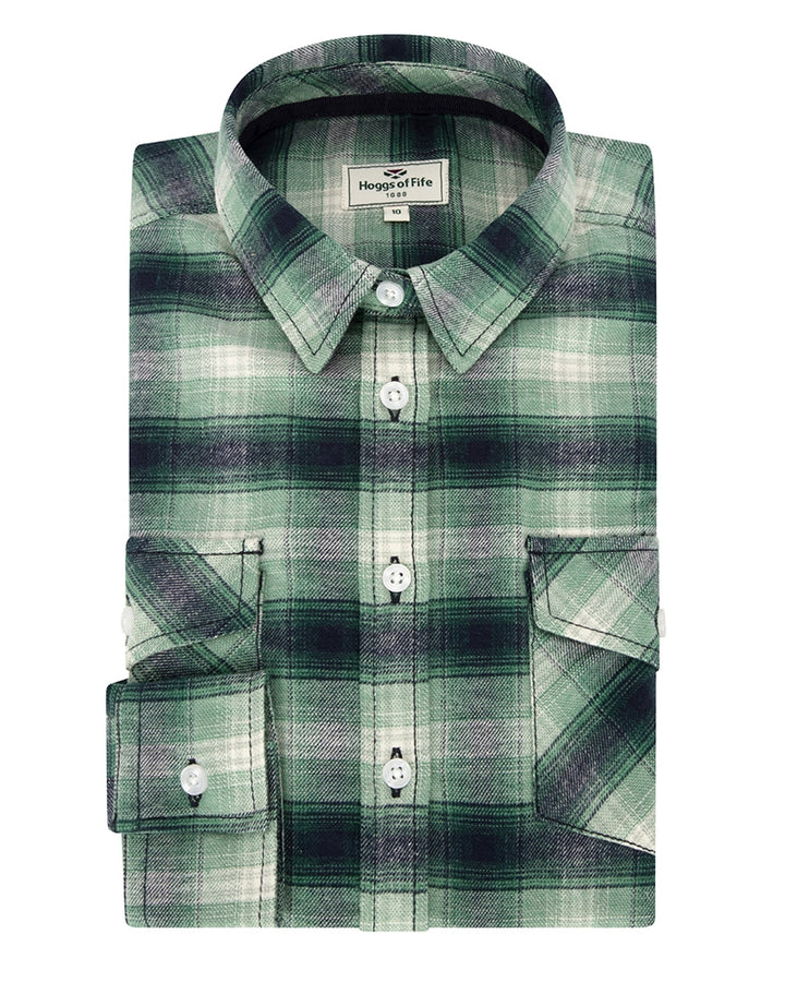 Hoggs Of Fife Isla Flannel Check Shirt Green